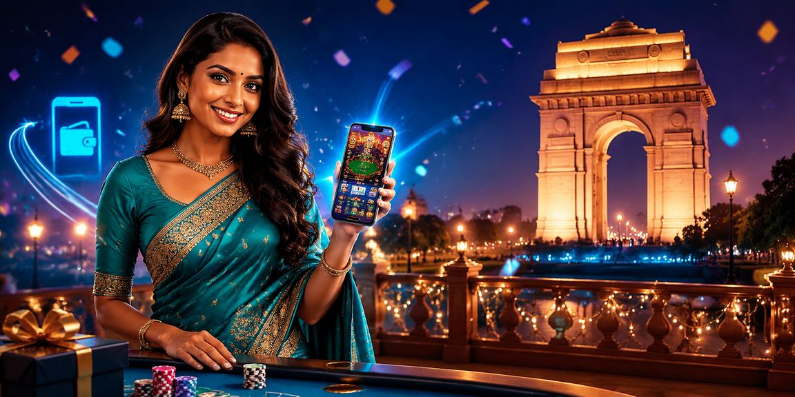 Delhi India Gate mobile payment scene with player in saree